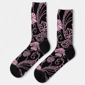 Retro-Muster rosa auf schwarz Socken (Linkes Detail)