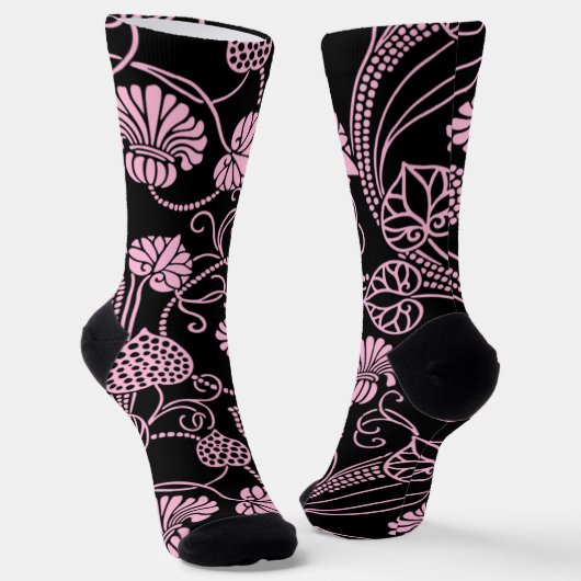 Retro-Muster rosa auf schwarz Socken (Gewinkelt)