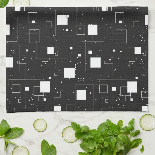 Retro-Muster Schwarz/Weiß Geschirrtuch (Gefaltet)