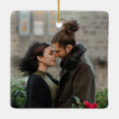 Retro-Muster Unser erstes verlobtes Foto zu Weihna Keramikornament (Rückseite)