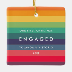 Retro-Muster Unser erstes verlobtes Foto zu Weihna Keramikornament