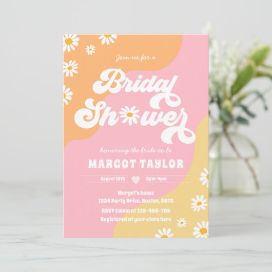 Retro Muted Tones Boho Hippy Vibes Brautparty Einladung (Stehend Vorderseite)