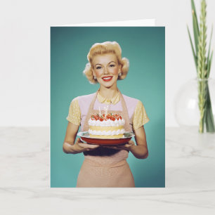 Retro-Mutter hält einen Feierkuchen Einladung