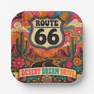 Retro-Mutter-Straße-Sixties-Trippy-Highway-Tischwä Pappteller
