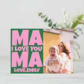 Retro Mütter Tag Foto grün rosa Karte (Stehend Vorderseite)