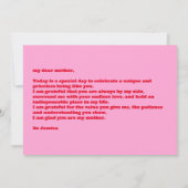 Retro Mütter Tag Foto Rosa Rot Karte (Rückseite)