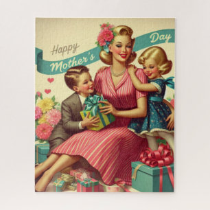 Retro-Mutter-und-Kinder-Muttertags-Puzzle mit 520 Puzzle