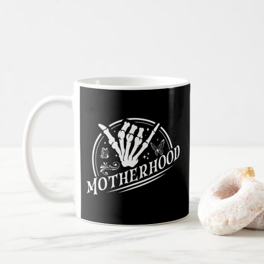 Retro-Mutterschaft Rock Skeleton Sarcastic Mama Ge Kaffeetasse (Mit Donut)