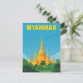 Retro Myanmar Travel Poster Postkarte (Stehend Vorderseite)