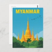 Retro Myanmar Travel Poster Postkarte (Vorne/Hinten)