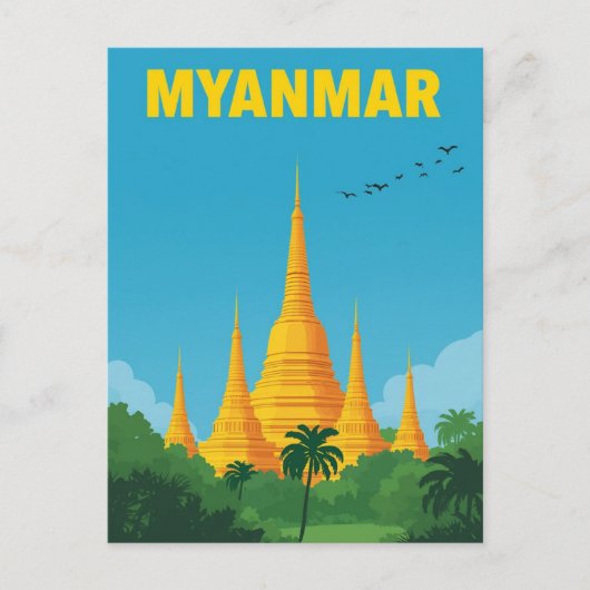 Retro Myanmar Travel Poster Postkarte (Vorderseite)