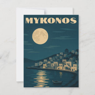 Retro Mykonos Mond Vintage Art Deco Stil Reise Postkarte