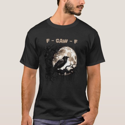 Retro Mystic Black Crow F-Caw F Celestial Moon Bir T-Shirt (Vorderseite)