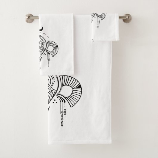 Retro mystisches geometrisches Design in schwarz Badhandtuch Set (Insitu)