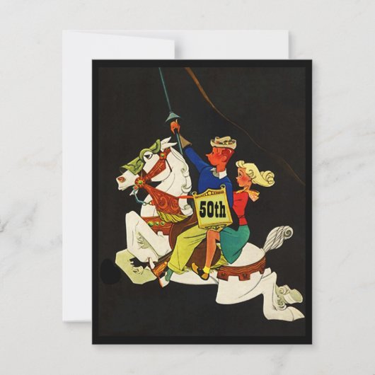 Retro Nacht auf weißer Karussell-Pferdeeinladung Einladung (Vorderseite)