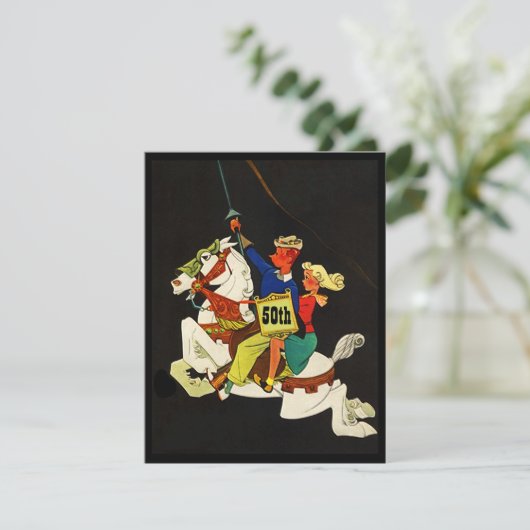 Retro Nacht auf weißer Karussell-Pferdeeinladung Einladung (Stehend Vorderseite)