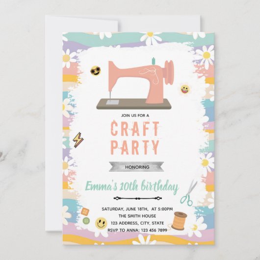Retro-Nähen zum Geburtstag Einladung (Vorderseite)