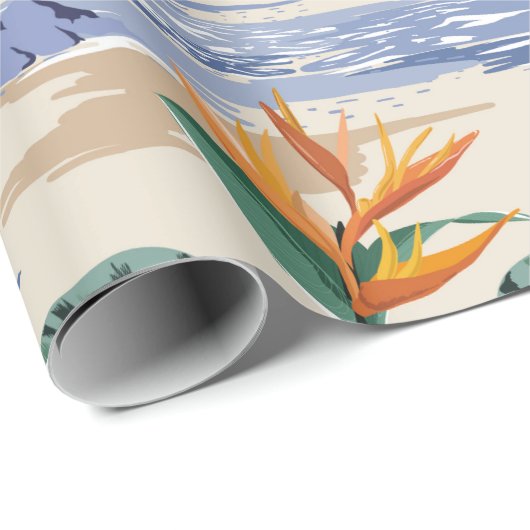 Retro-nahtlose tropische Inselstruktur auf Licht Geschenkpapier (Rolleneckpunkt)