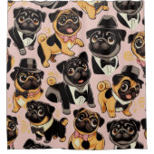 Retro Nahtloser Niedlicher Mops Duschvorhang (Vorderseite)