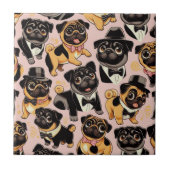 Retro Nahtloser Niedlicher Mops Fliese (Vorderseite)