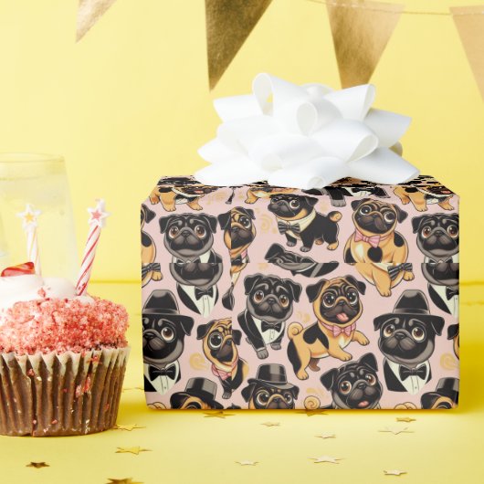 Retro Nahtloser Niedlicher Mops Geschenkpapier (Geburtstagsparty)
