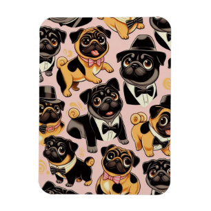 Retro Nahtloser Niedlicher Mops Magnet
