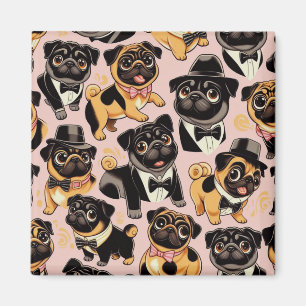Retro Nahtloser Niedlicher Mops Magnet