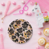 Retro Nahtloser Niedlicher Mops Pappteller (Party)