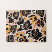 Retro Nahtloser Niedlicher Mops Puzzle (Horizontal)