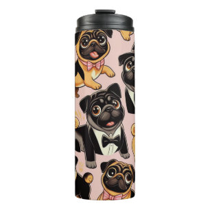 Retro Nahtloser Niedlicher Mops Thermosbecher