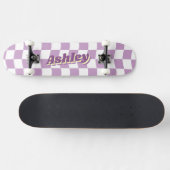 Retro Name Girly Lila White Schachbrett Muster Skateboard (Horizontal)