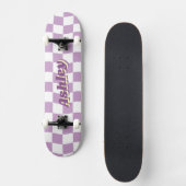 Retro Name Girly Lila White Schachbrett Muster Skateboard (Vorderseite)