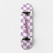 Retro Name Girly Lila White Schachbrett Muster Skateboard (Vorderseite)