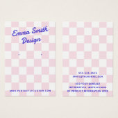 Retro Name Hellrosa weiße Schachbretter Ohrkarte (Vorne & Hinten)