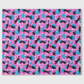 Retro Name Pink Geometric Memphis Pattern Cats Geschenkpapier (Flach)