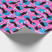 Retro Name Pink Geometric Memphis Pattern Cats Geschenkpapier (Ecke)