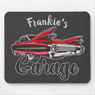 Retro NAME Red Caddy Vintag Classic Car Garage Mousepad
