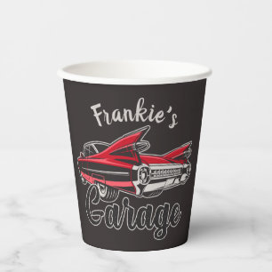Retro NAME Red Caddy Vintag Classic Car Garage Pappbecher