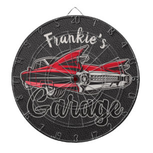 Retro NAME Rotes Caddy Vintage Klassiker Auto Gara Dartscheibe