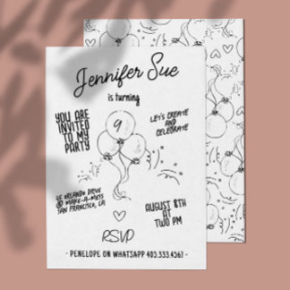 Retro Names Doodle Moderner Ballon Geburtstag Einladung