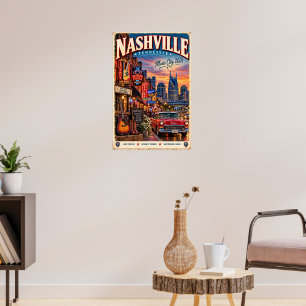 Retro Nashville Tennessee Reiseplakat Music City Poster