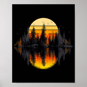 Retro-Natur-Bäume-Reflexion-Sonnenuntergang-Wald Poster