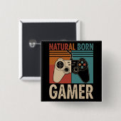 Retro Natural Born Gamer Funny Button (Vorne & Hinten)