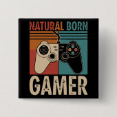 Retro Natural Born Gamer Funny Button (Vorderseite)