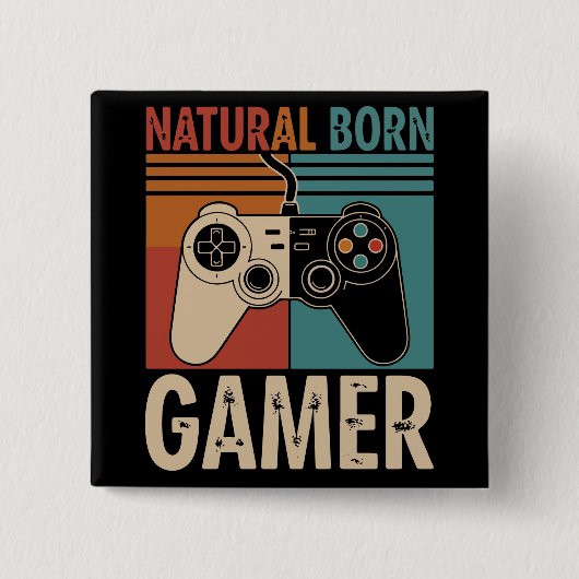 Retro Natural Born Gamer Funny Button (Vorderseite)