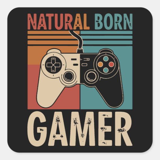 Retro Natural Born Gamer Funny Quadratischer Aufkleber (Vorderseite)