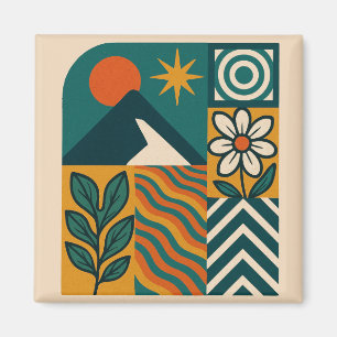Retro Nature Abstrakt Art-Modern Geometric Floral Magnet