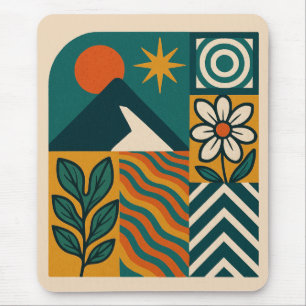 Retro Nature Abstrakt Art-Modern Geometric Floral Mousepad
