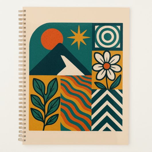 Retro Nature Abstrakt Art-Modern Geometric Floral Planer (Vorderseite)