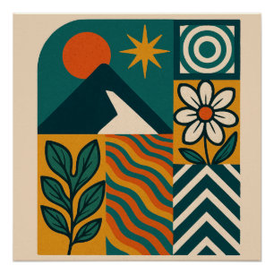 Retro Nature Abstrakt Art-Modern Geometric Floral Poster